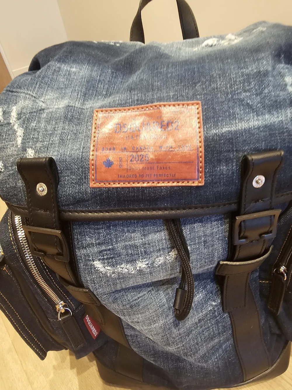 DSQUARED2 Blue Denim Backpack with Black Leather Trim